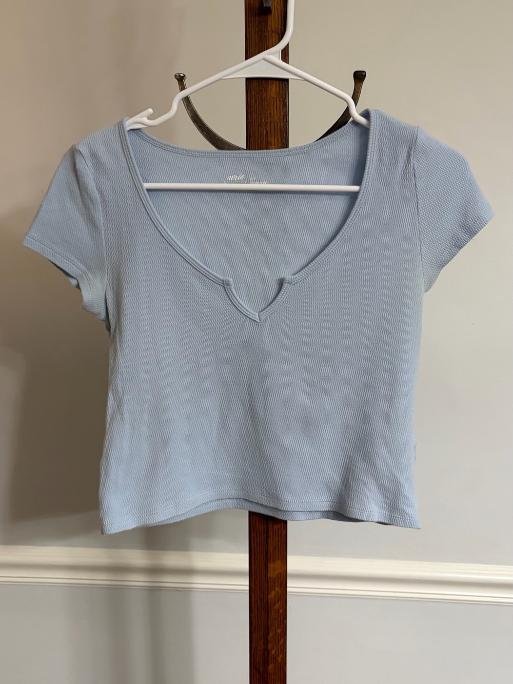 aerie Pale Blue Ribbed Scoop-Neck Crop Top